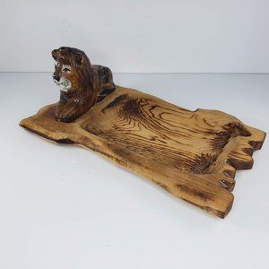 Lion Wood Decorative Platter Tray Hand Carved Primitive